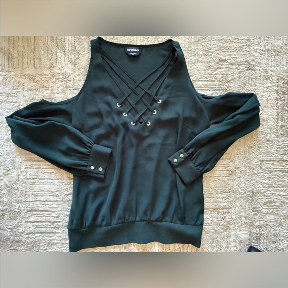 Bebe Dark Green Cold Shoulder Blouse